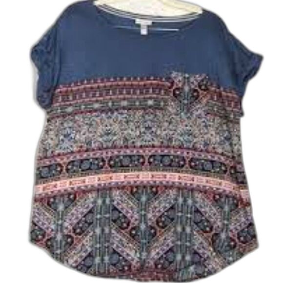KNOX ROSE Patch Front Pocket Blouse Aztec Boho Womens Extra Small XS - Picture 5 of 14